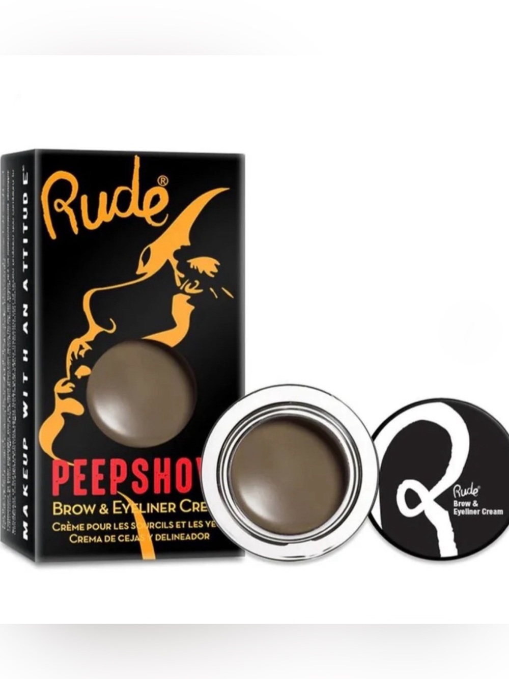 New Rude Cosmetics Peep Show 2-in-1 Brow & Eyeliner Cream Brown Paraben Free